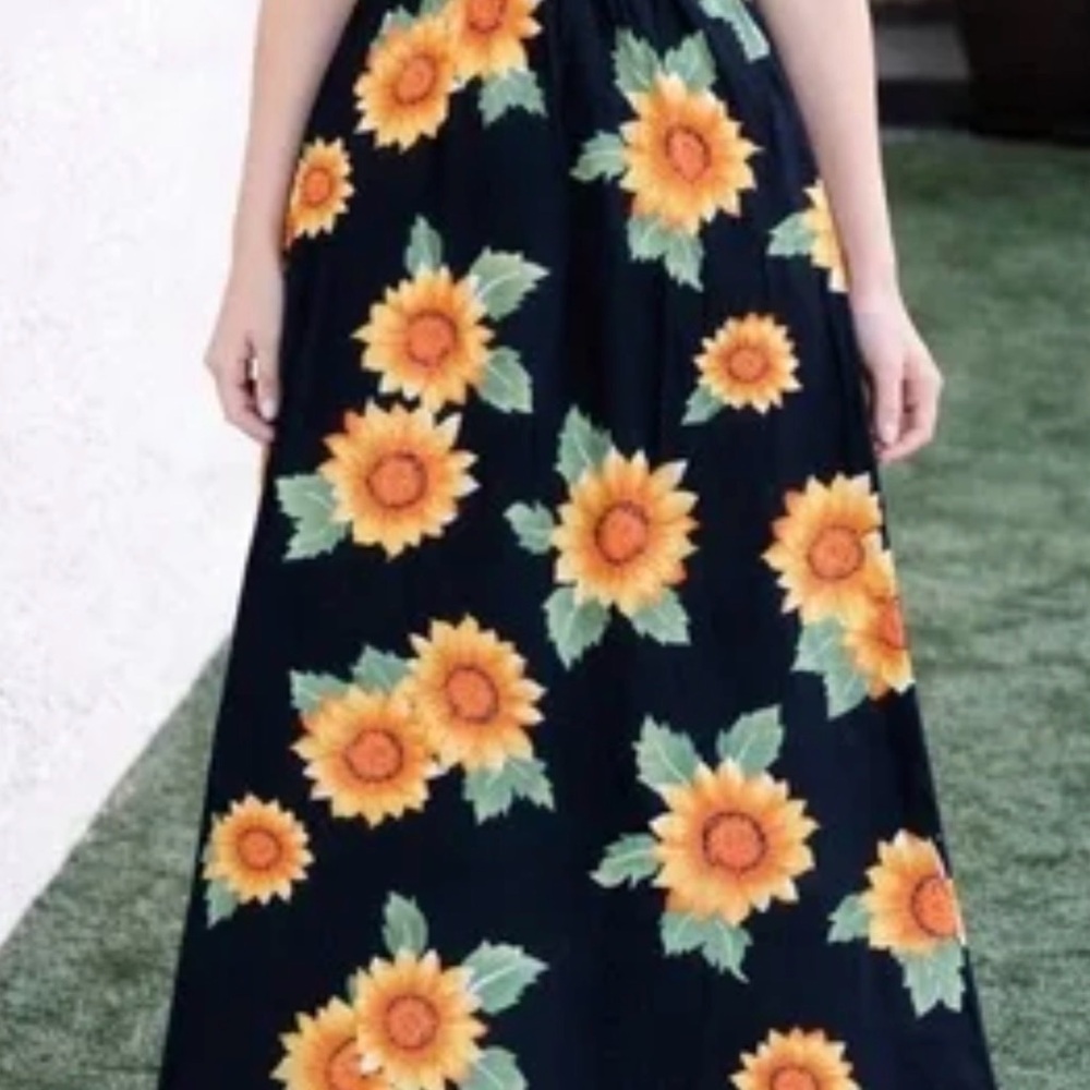 Sunflower Print Maxi Dress